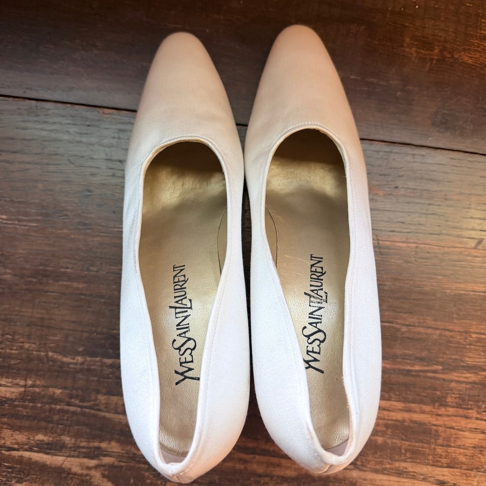 Yves Saint Laurent Ivory Satin Block Heel Pumps 8.5 M Vintage Made Italy YSL - Picture 5 of 5